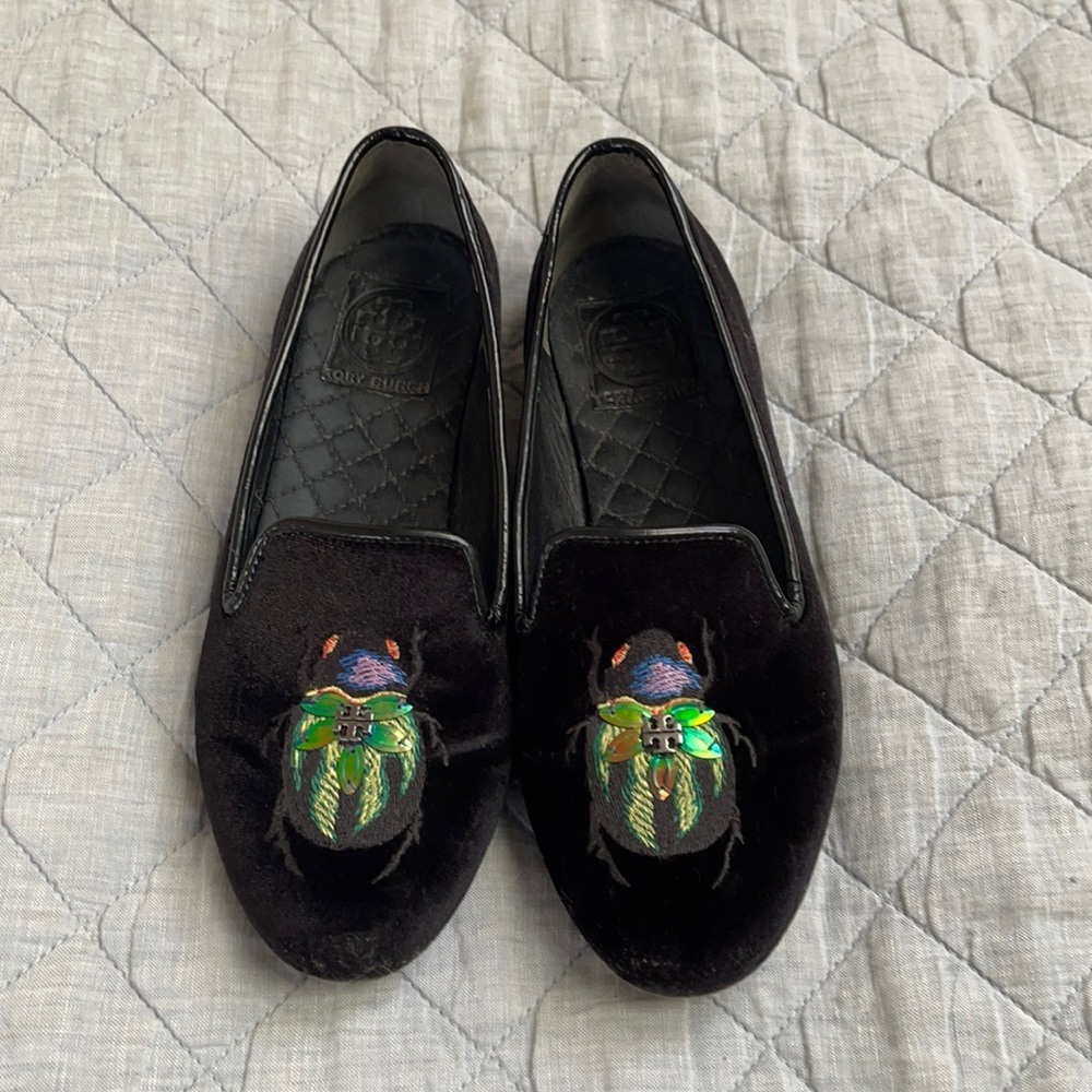 Tory Burch Velvet Beetle Loafers